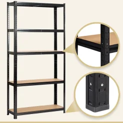 Lot de 2 étagères modulables 90 cm acier noirci charge maximale 875kg - L90xP30xH180 cm