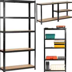 Lot de 2 étagères modulables 90 cm acier noirci charge maximale 875kg - L90xP30xH180 cm