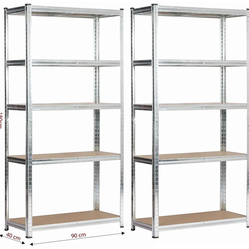 Lot de 2 étagères modulables 90 cm acier galvanisé charge maximale 875kg - L90xP40xH180 cm