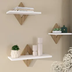 Lot de 3 étagères murales IRIS façon hêtre et blanc