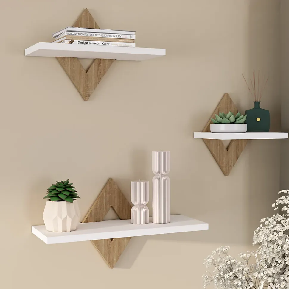 Lot de 3 étagères murales IRIS façon hêtre et blanc
