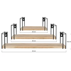 Lot de 3 étagères murales LILY bois et métal design industriel