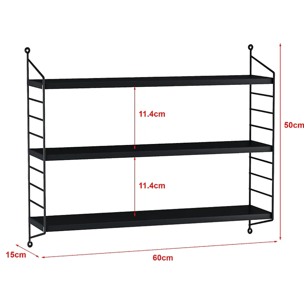 Lot de 3 étagères murales Strängnäs acier 50 x 60 x 15 cm noir en.casa