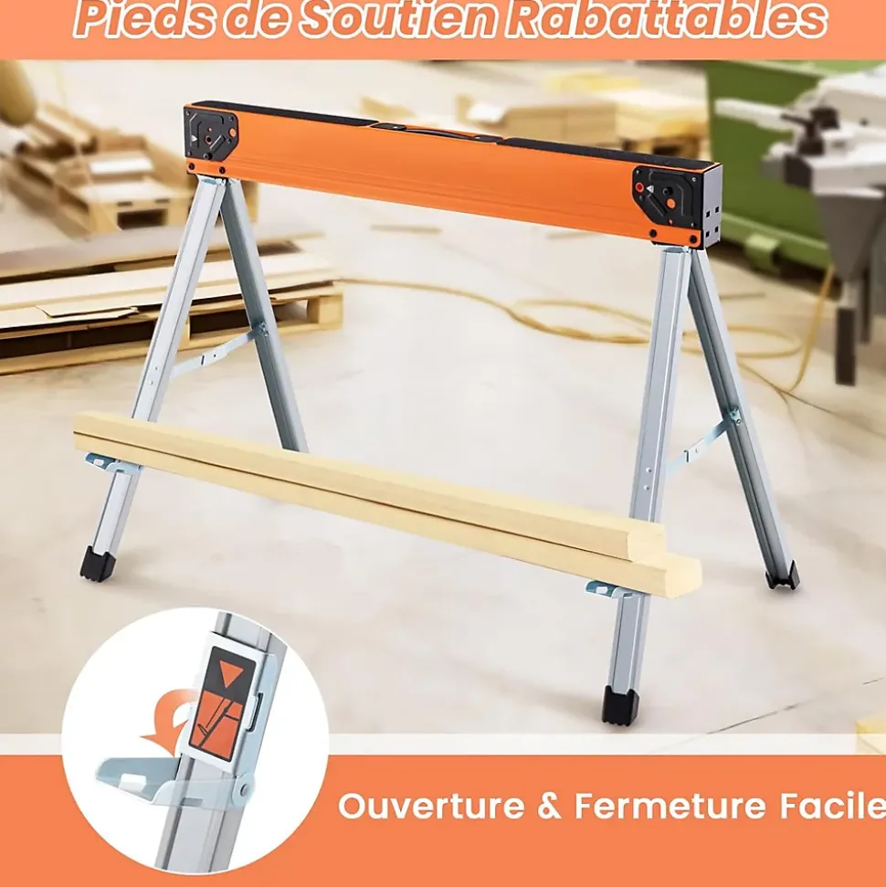 Lot de 2 Tréteaux de Scie Pliable Charge 500KG-Chevalets de Sciage Structure Triangulaire pour Découpe/Sciage/Bricolage Argent
