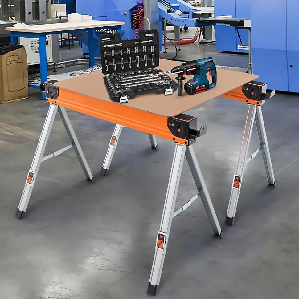 Lot de 2 Tréteaux de Scie Pliable Charge 500KG-Chevalets de Sciage Structure Triangulaire pour Découpe/Sciage/Bricolage Argent