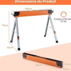 Lot de 2 Tréteaux de Scie Pliable Charge 500KG-Chevalets de Sciage Structure Triangulaire pour Découpe/Sciage/Bricolage Argent