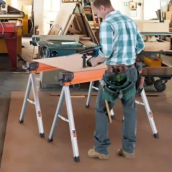 Lot de 2 Tréteaux de Scie Pliable Charge 500KG-Chevalets de Sciage Structure Triangulaire pour Découpe/Sciage/Bricolage Argent