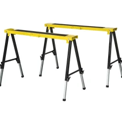 Lot de 2 tréteaux pliables telescopiques poignée transport dim. 100L x 49l x 62-89,5H cm surface antidérapante métal noir jaune