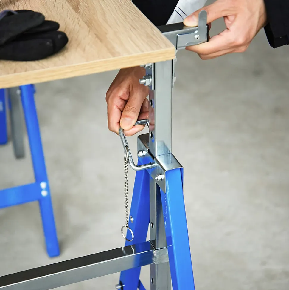 Lot de 2 tréteaux pliables télescopiques hauteur réglable 80-130 cm bleu