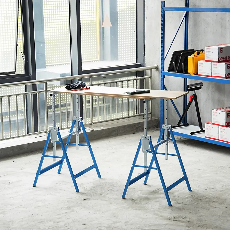 Lot de 2 tréteaux pliables télescopiques hauteur réglable 80-130 cm bleu