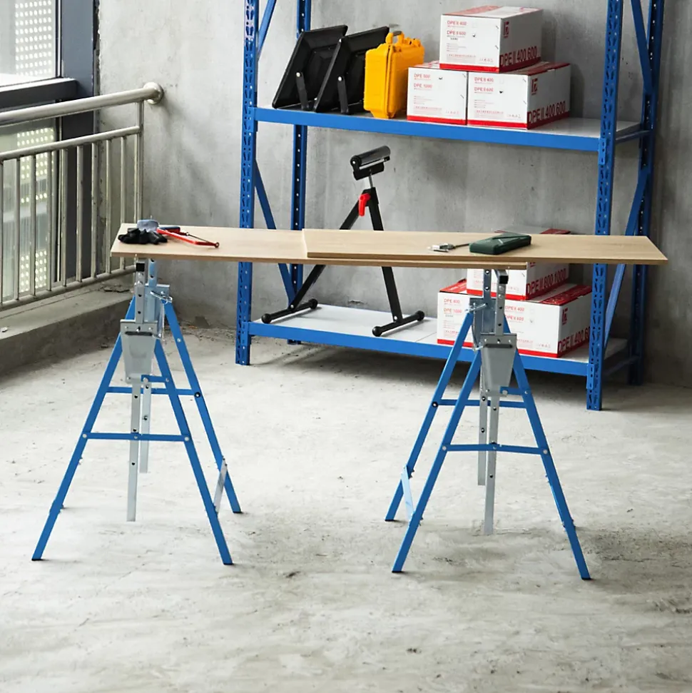 Lot de 2 tréteaux pliables télescopiques hauteur réglable 80-130 cm bleu
