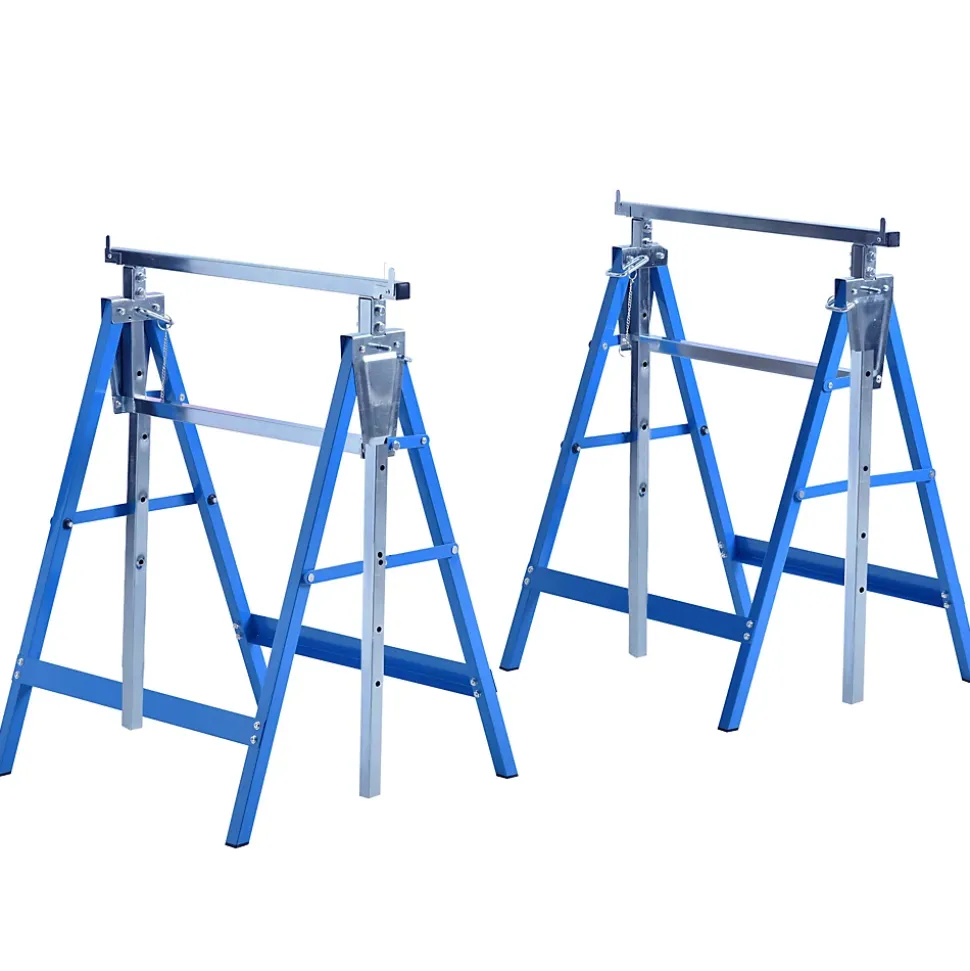 Lot de 2 tréteaux pliables télescopiques hauteur réglable 80-130 cm bleu