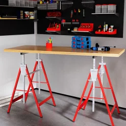 Lot de 2 tréteaux pliables télescopiques hauteur réglable 80-130 cm rouge