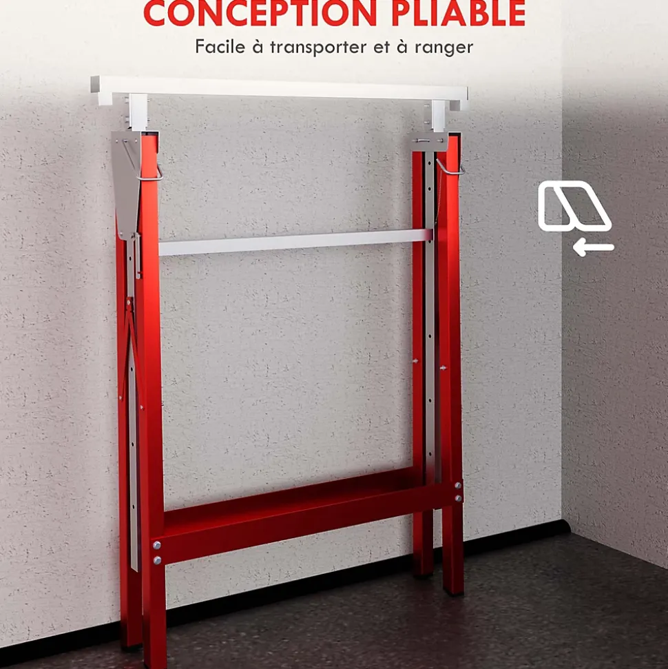 Lot de 2 tréteaux pliables télescopiques hauteur réglable 80-130 cm rouge