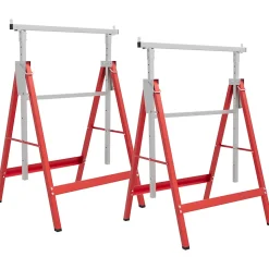 Lot de 2 tréteaux pliables télescopiques hauteur réglable 80-130 cm rouge