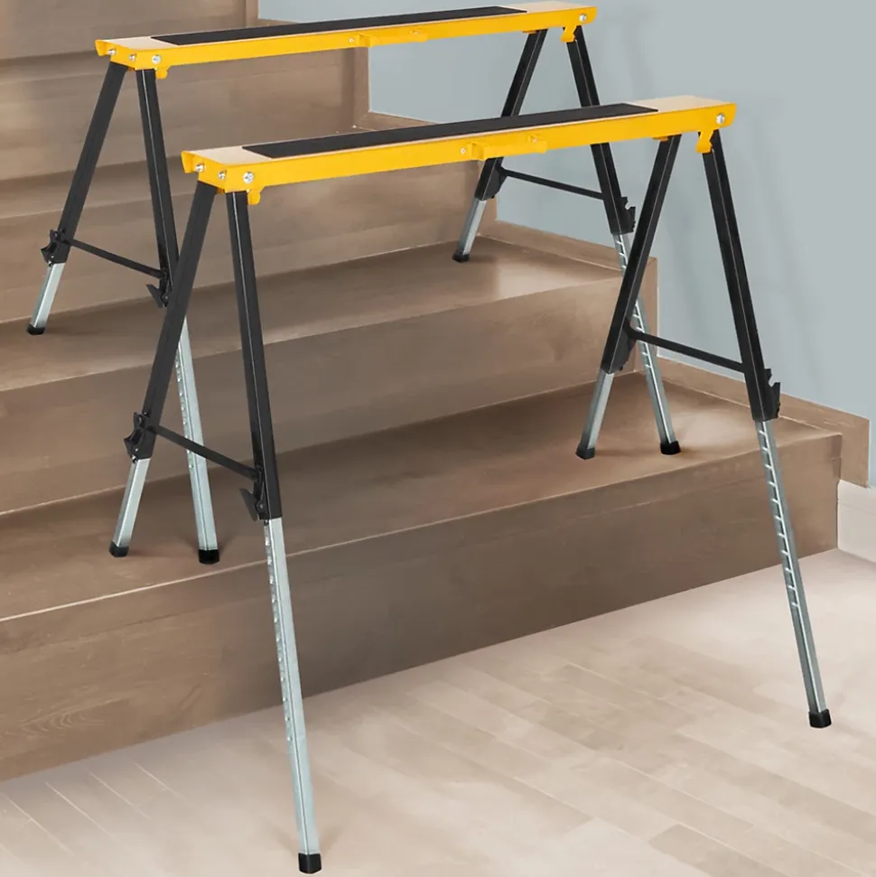 Lot de 2 tréteaux télescopiques pliables large plateau antiglisse