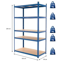 Lot 2x Etagere de Rangement - 200x100x50 cm - Capacite max. 875 kg 5 Tablettes MDF