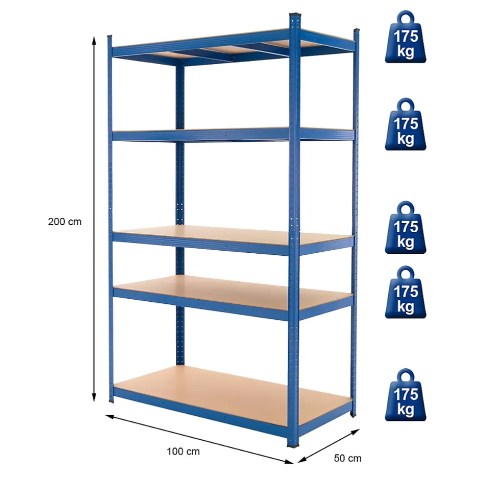 Lot 2x Etagere de Rangement - 200x100x50 cm - Capacite max. 875 kg 5 Tablettes MDF