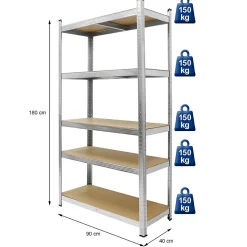 Lot 4x Etagere de Rangement - 180x90x40 cm - Charge jusqu'a 750 kg