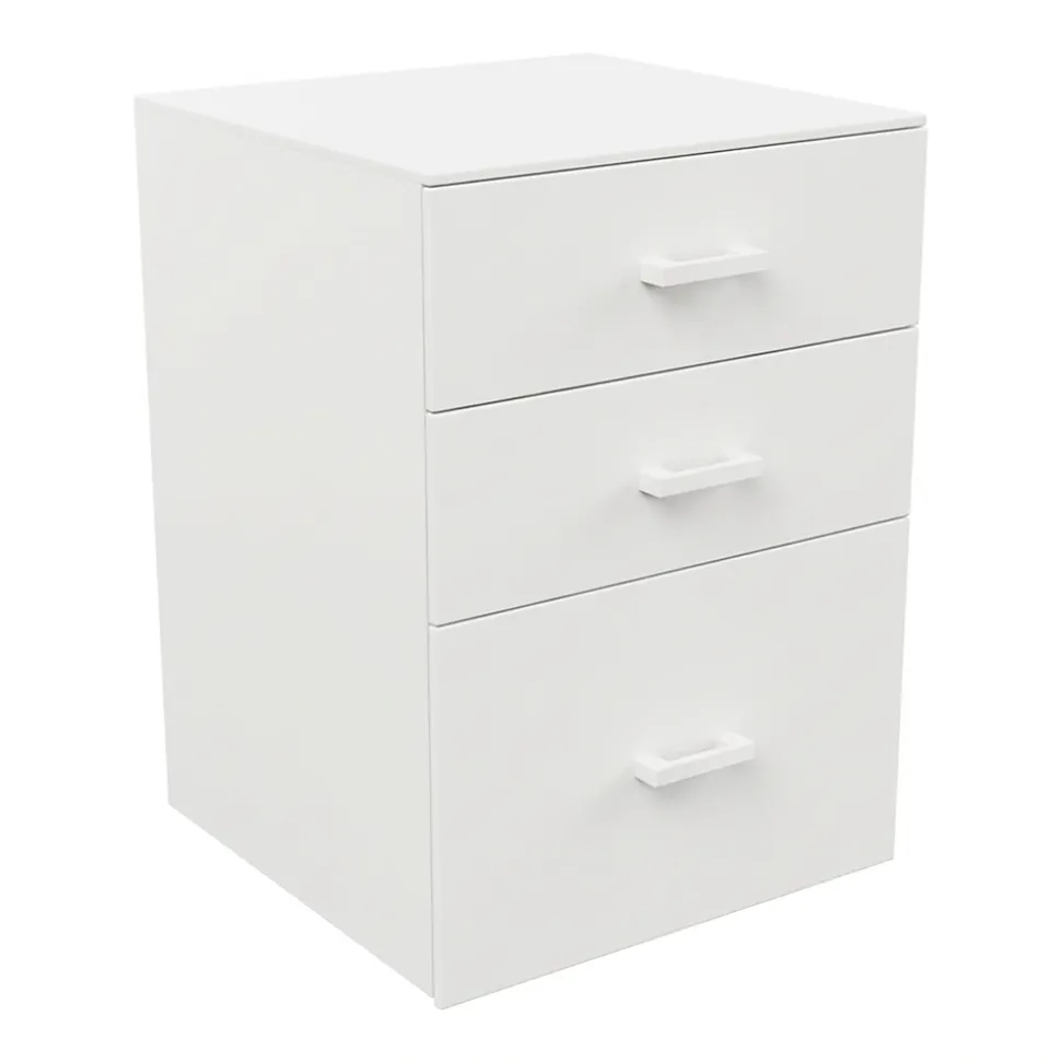 Lyra - Commode pour imprimante 3 tiroirs, meuble de bureau sur roulettes en MDF blanc