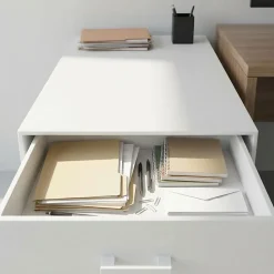Lyra - Commode pour imprimante 3 tiroirs, meuble de bureau sur roulettes en MDF blanc