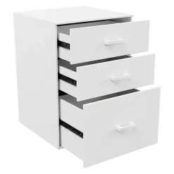 Lyra - Commode pour imprimante 3 tiroirs, meuble de bureau sur roulettes en MDF blanc