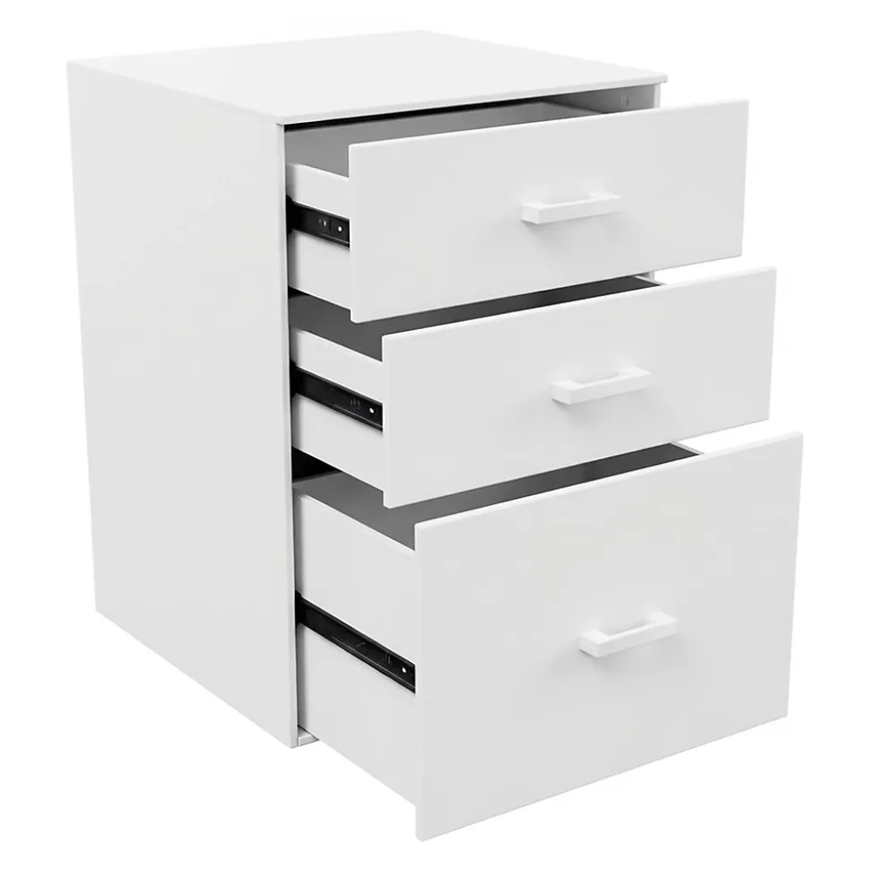 Lyra - Commode pour imprimante 3 tiroirs, meuble de bureau sur roulettes en MDF blanc