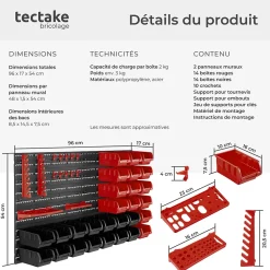 Magazine de petites pièces avec 28 boîtes empilables et supports d'outils 44 pièces avec 2 plaques murales