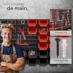 Magazine de petites pièces avec 28 boîtes empilables et supports d'outils 44 pièces avec 2 plaques murales