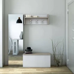 Malle Ayusnay, Grande boîte de rangement polyvalente, Coffre moderne, 100% Made in Italy, 90x45h45 cm, Blanc et Chêne