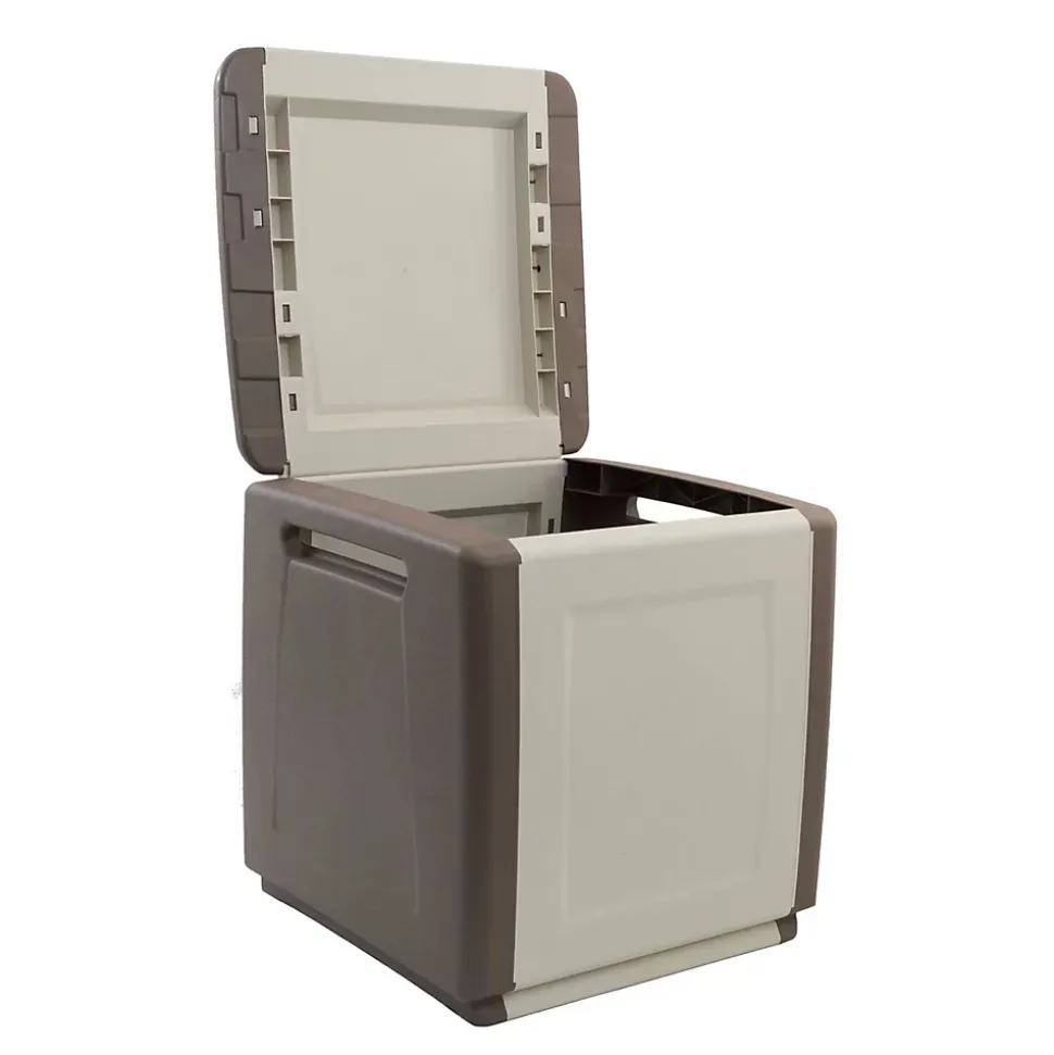 Malle Azziuro, Coffre polyvalent, Malle de rangement, Boîte de rangement, 100% Made in Italy, 54x53h57 cm, Beige et Marron