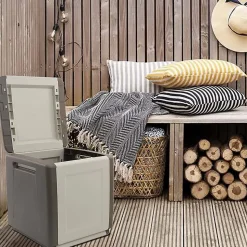 Malle Azziuro, Coffre polyvalent, Malle de rangement, Boîte de rangement, 100% Made in Italy, 54x53h57 cm, Beige et Marron