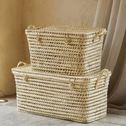 Malle de rangement feuille de palmier (80 cm - Naturel)