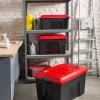 Malle de rangement 75L Locker noir et rouge avec couvercle vendue par 3 pièces