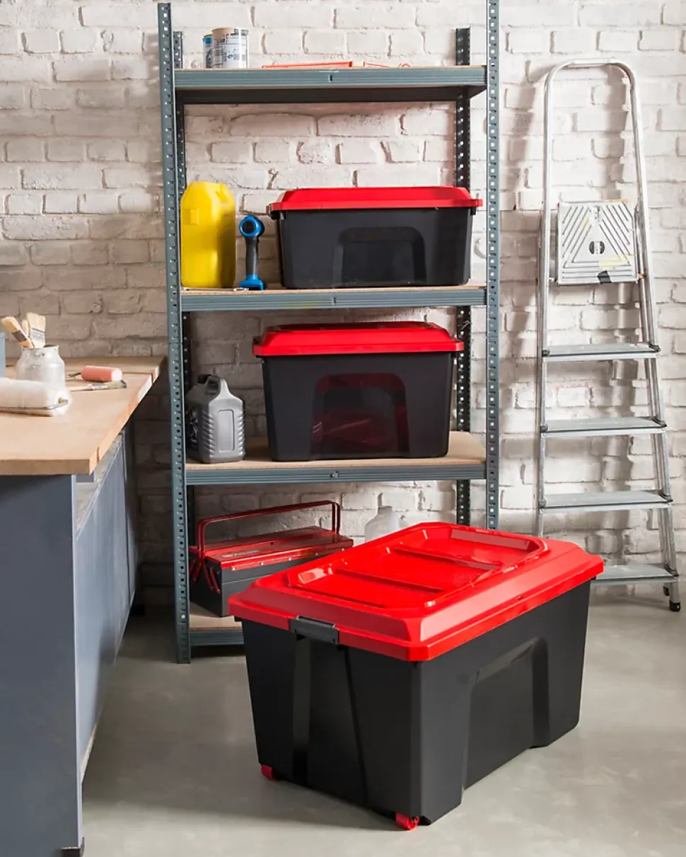 Malle de rangement 75L Locker noir et rouge avec couvercle vendue par 3 pièces