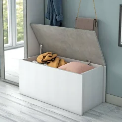 Malle Miltonia, Grande boîte de rangement polyvalente, Coffre moderne, 100% Made in Italy, 90x45h45 cm, Blanc et Ciment