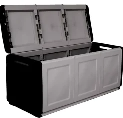 Malle Zele, Coffre polyvalent, Coffre de rangement, Boîte de rangement, 100% Made in Italy, 138x53h57 cm, Gris clair et noir