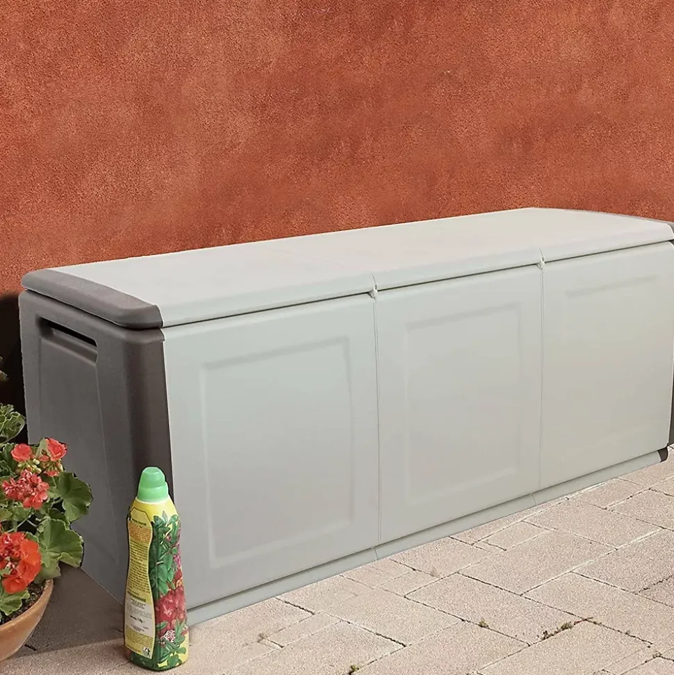 Malle Zele, Coffre polyvalent, Coffre de rangement, Boîte de rangement, 100% Made in Italy, 138x53h57 cm, Beige et Marron