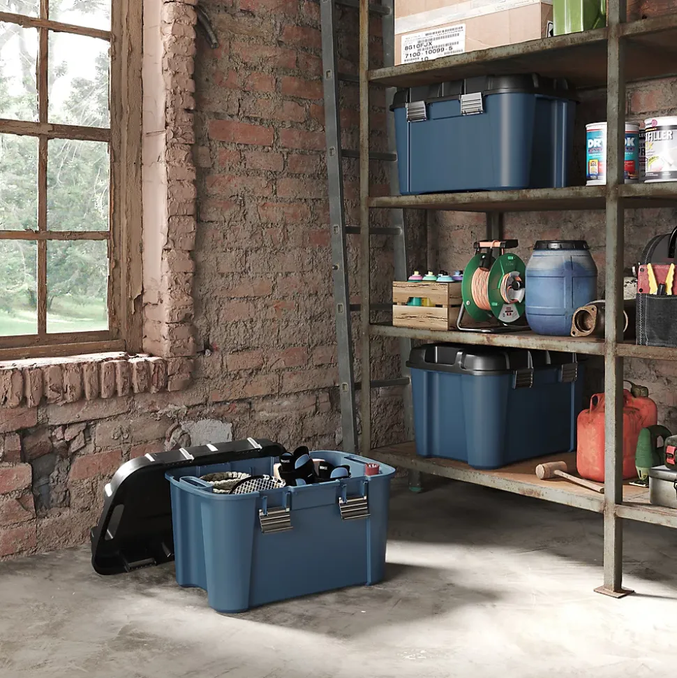 Malles de rangement 60 L Keter bleu et noir avec couvercles, 3 pièces