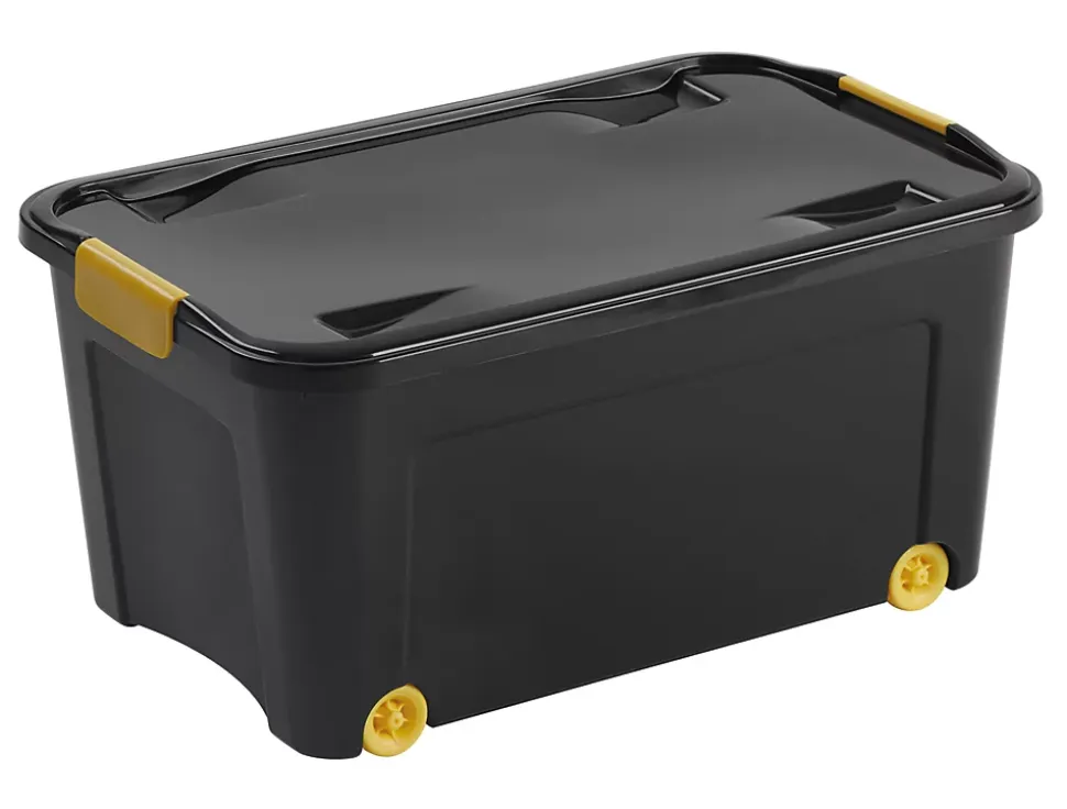 Malles de rangement 43 L noir et jaune avec couvercles, 3 pièces