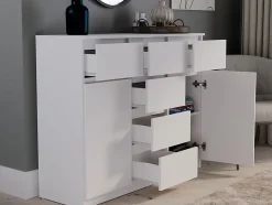 MALWA - Commode 6 tiroirs et 2 portes - 100x120x40 - chambre/bureau/salon - Blanc
