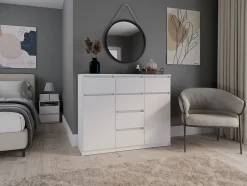 MALWA - Commode 6 tiroirs et 2 portes - 100x120x40 - chambre/bureau/salon - Blanc