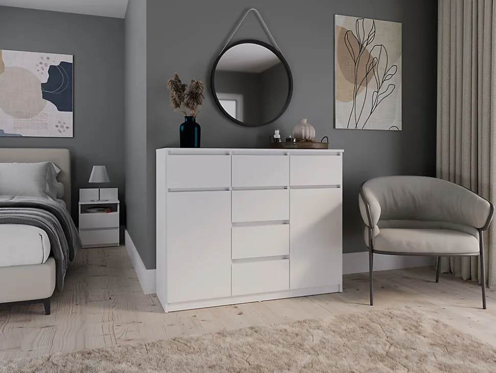 MALWA - Commode 6 tiroirs et 2 portes - 100x120x40 - chambre/bureau/salon - Blanc