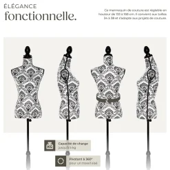 Mannequin de couture Torse Femme Réglable en hauteur 133 - 168 cm