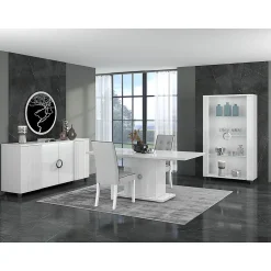 MARIKA - Buffet 4 Portes Laqué Blanc avec Leds