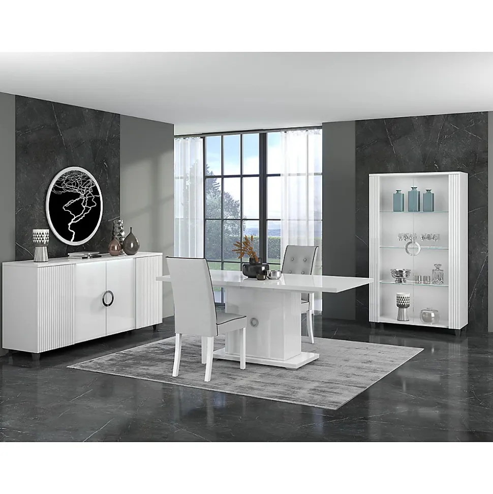 MARIKA - Buffet 4 Portes Laqué Blanc avec Leds