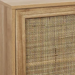 MAYA - Buffet 3 Portes Effet Bois et Façades Rotin
