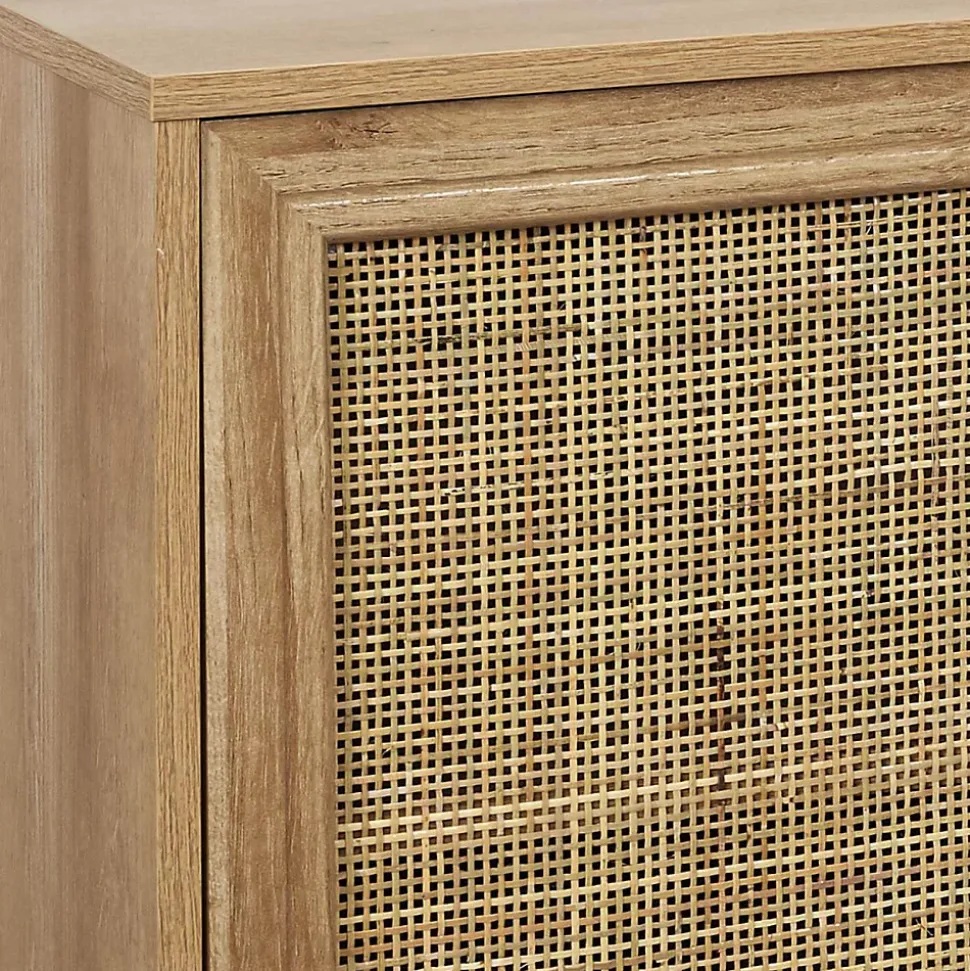 MAYA - Buffet 3 Portes Effet Bois et Façades Rotin