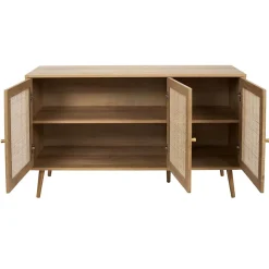 MAYA - Buffet 3 Portes Effet Bois et Façades Rotin