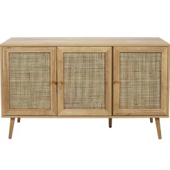 MAYA - Buffet 3 Portes Effet Bois et Façades Rotin